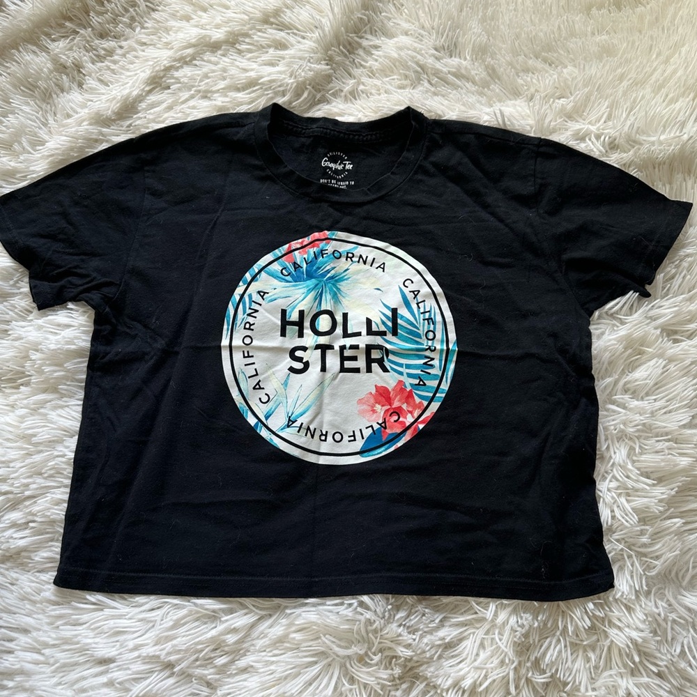 Hollister Black Tee with California Floral Design